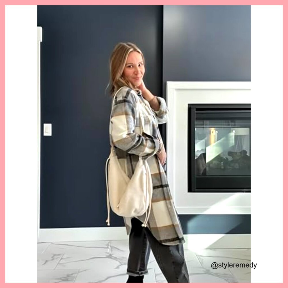 Long Flannel Plaid Shacket Jacket Button Down Tre… - image 4